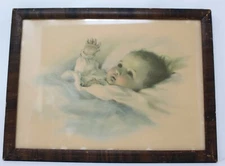 Vintage Bessie Peage Gutmann ~ Antique Framed Print ~ Awakening Baby Picture