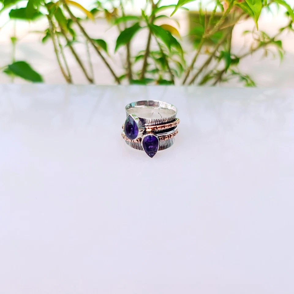 Purple Tanzanite Spinner Ring Solid 925 Sterling Silver Handmade Ring Jewelry - Image 2 of 4