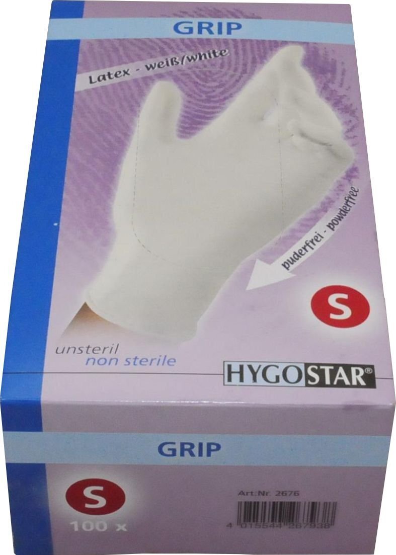 HYGOSTAR GANTS EN Latex "Grip", S, Blanc