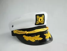 ADULT YACHT BOAT SHIP SAILOR CAPTAIN COSTUME HAT CAP NAVY MARINE ADMIRAL WHITE