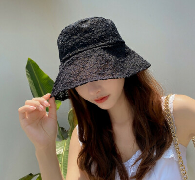 Korean Women Lace Floral Bucket Hat Sun Proof Fisherman Cap