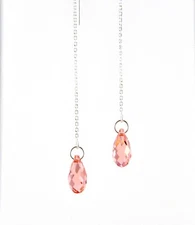 "IAJ" STERLING SILVER Ear Thread Threader Earring w/ SWAROVSKI CORAL BRIOLETTE