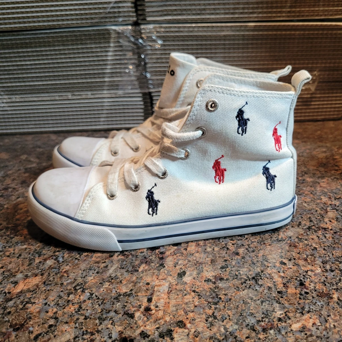 RALPH LAUREN Polo Men s Shoes Canvas High Top Sneakers White Size