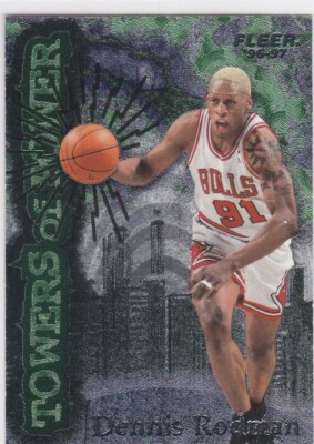 rare dennis rodman cards DENNIS RODMAN 1996/97 Fleer TOWERS OF POWER #9 Insert Card Chicago Bulls $$  RARE