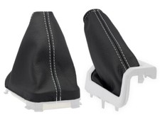 SCHALTMANSCHETTE HANDBREMSSACK FUR VOLVO V70 XC70 2000-2005 LEDER NAHT WEISS