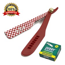BEARD (CUT THROAT) SHAVETTE BARBER SALON STRAIGHT RAZOR + 100 DERBY BLADES RED