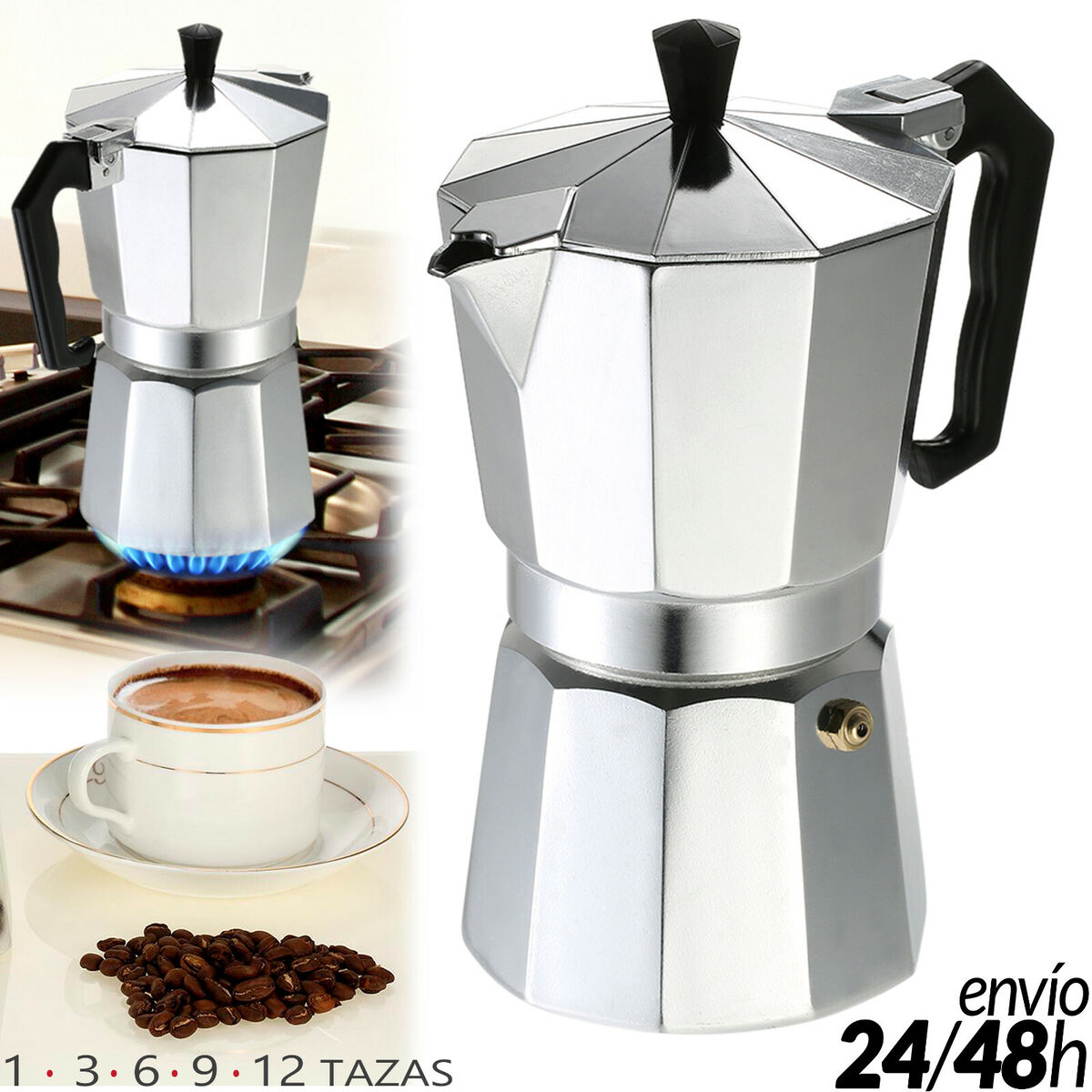 Baukon Cafetera italiana de aluminio para estufa de café espresso (1  taza/1.7 fl oz)