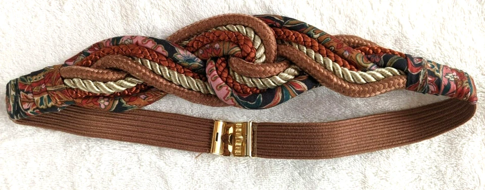 LEATHER SHOP Vintage Women's Brown Multi-Color Rope Braided Paisley Belt Size M - Image 4 of 4