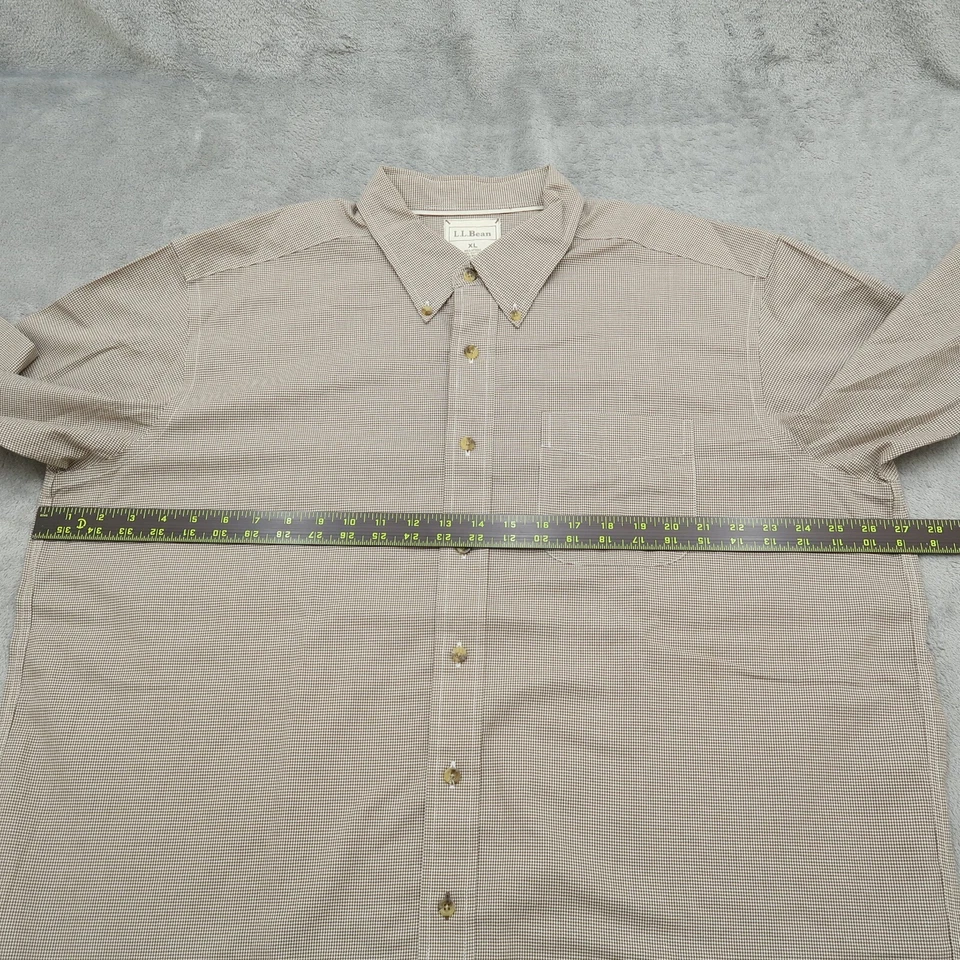 Camisa de vestir LL Bean para hombre XL 18-35 marrón a cuadros cuello abotonado manga larga Foto 4 de 4