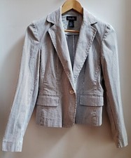 Rafaella Blazer Stripe Academia Vibe Blk/Ivory Ticking Button Pockets SZ6 Preppy