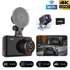 4K WiFi Dash Cam Front & Rear Dual Lens Dashcam Time-lapse Video Built-in Wifi