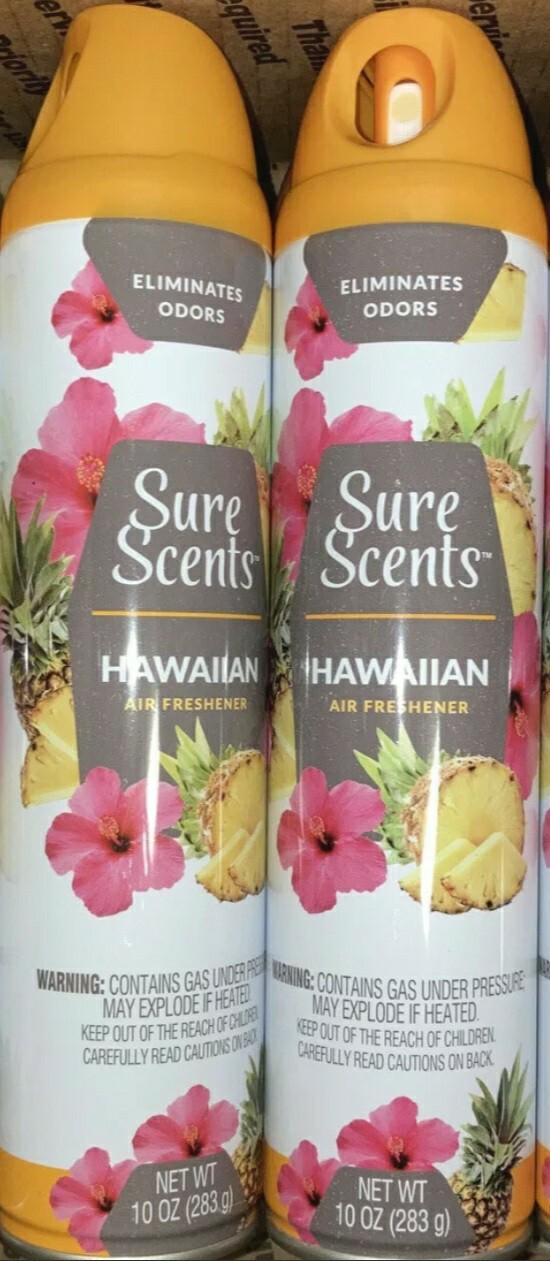 2 Packs Sure Scents Hawaiian Air Freshener Eliminates Odors 10 Oz Each