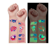 70PCS 4th of July Temporary Tattoos Glow in Dark USA Patriotic Stickers Party De