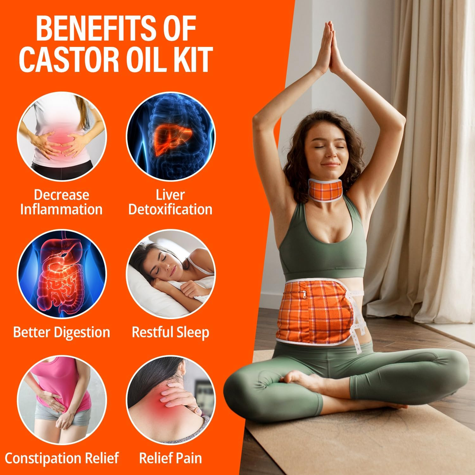 Two Castor Oil Pack Wraps with Hot/Cold Pad Insert and Hexane Free