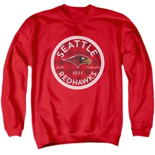 Seattle University Adult Crewneck Sweatshirt Plaid Badge, Red, S-3XL