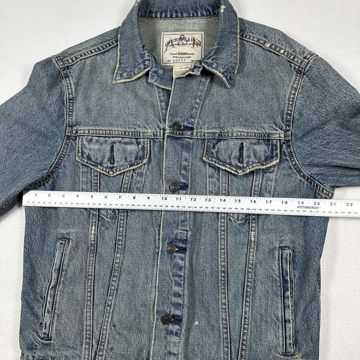 Vintage ABERCROMBIE & FITCH Distressed Denim Trucker Jacket 00257 