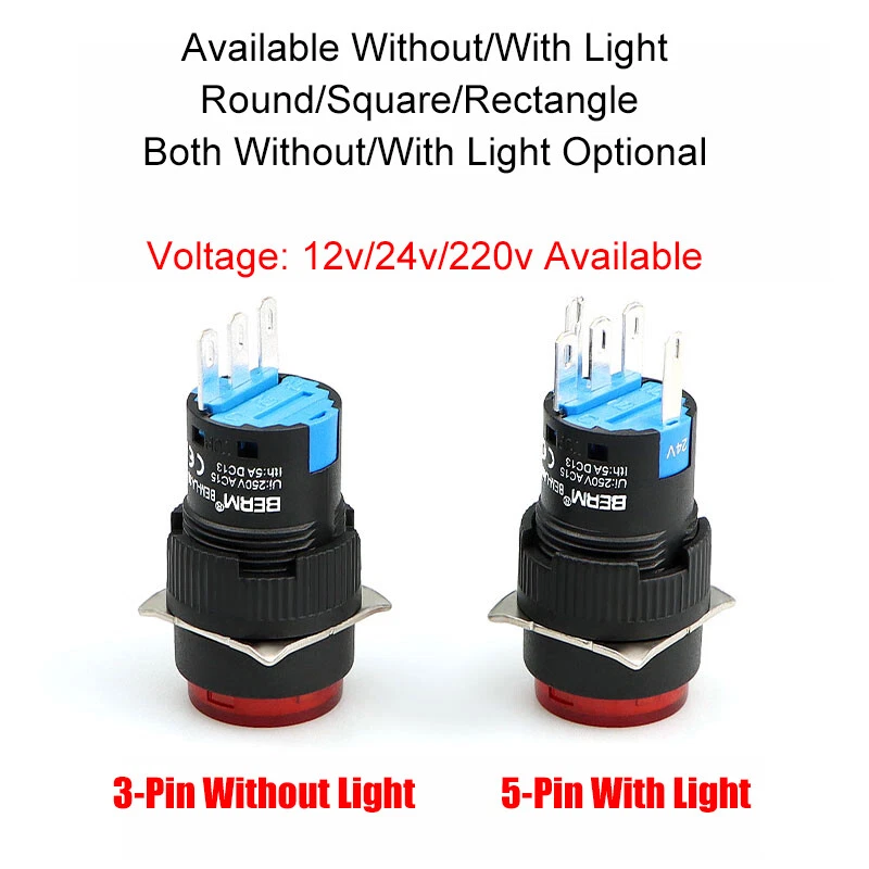 Push Button Switch ON OFF Round/Square/Rectangle For Car Dash Boat 12/24/220v - Image 3 of 4