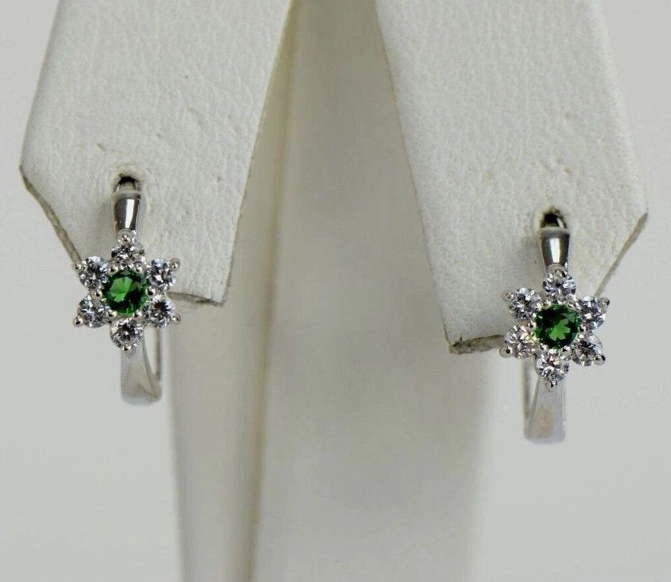 Pendiente aro Huggies flor oro blanco 14k piedra de nacimiento Foto 3 de 4