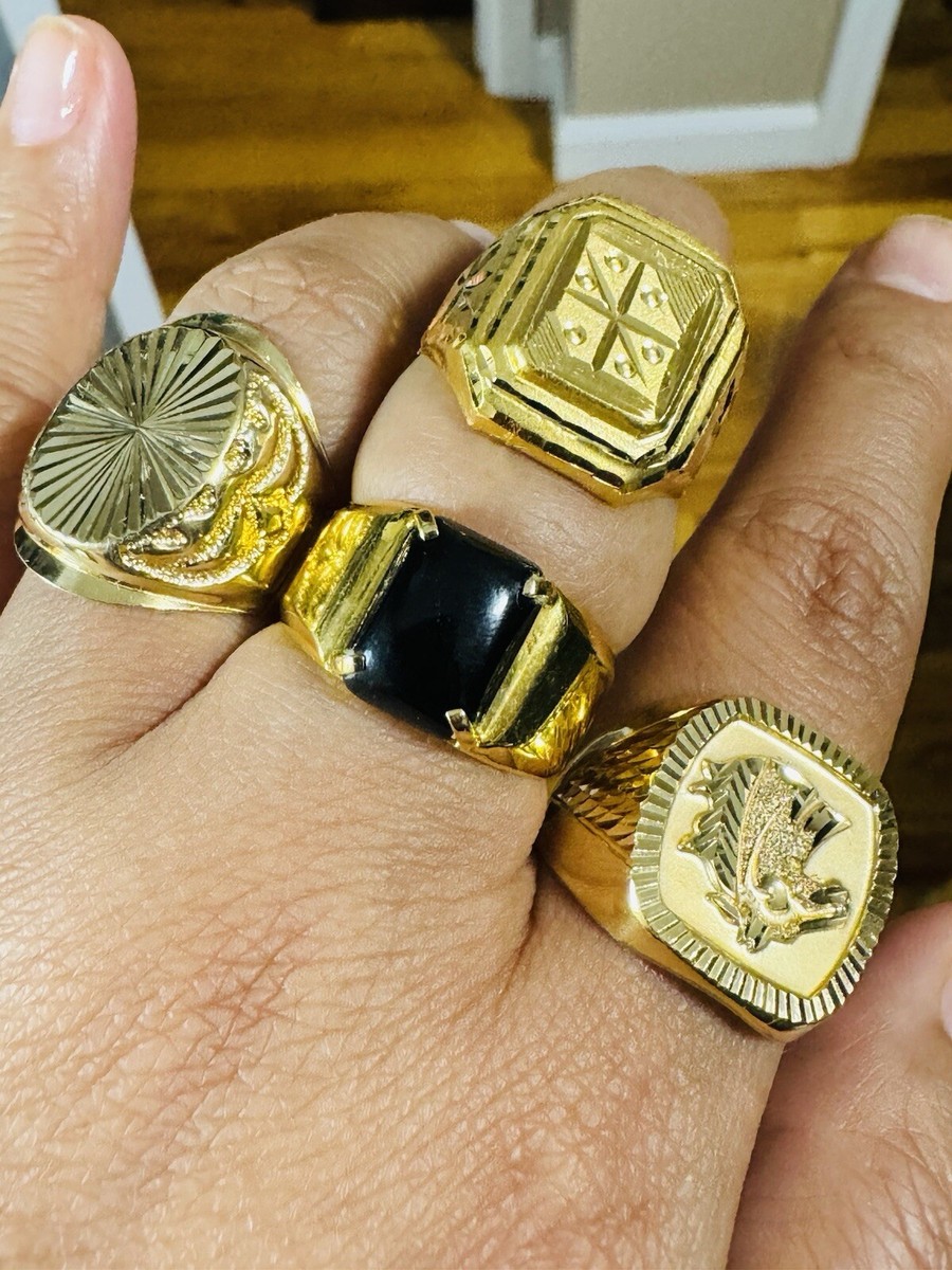 Solid 18K 18C 750 Real UAE Gold Black Stone Ring Size