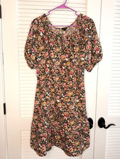 Ann Taylor Floral Fit Flare Dress Cottagecore Milkmaid Style Sz L