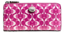 Coach Pink Peyton Dream Leather Wallet with Signature C Accordion Zip Closure