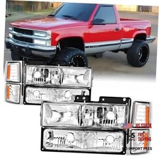Pair Headlights Assembly Set For 1994 1995 Chevy Suburban/Tahoe Chrome Amber