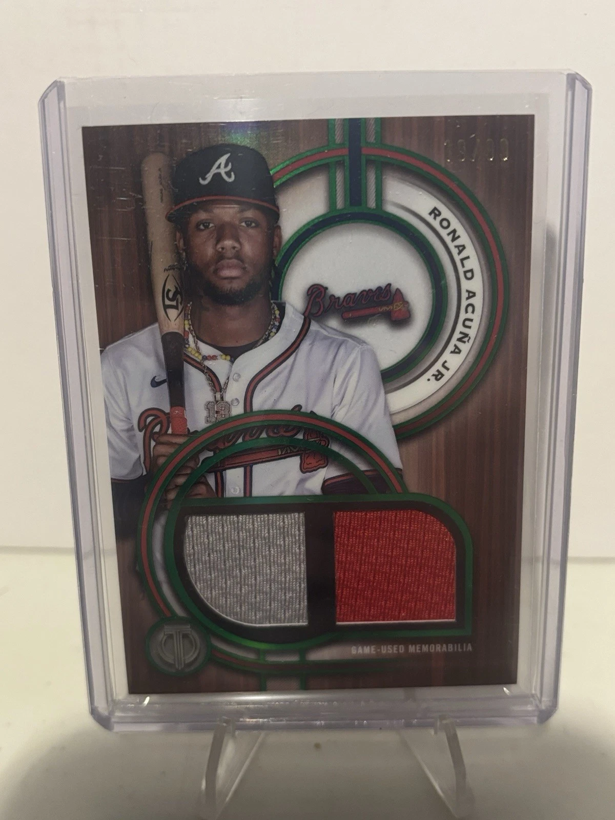 2025 Topps Tribute Ronald Acuna Jr Tribute Dual Relic Green /99 #DR-RAJ Braves