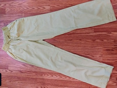 CI SONO Pant Women's M Linen Blend Mustard Wide Leg High Waist Smocked Coastal