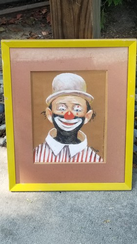 VINTAGE FRAMED ORIGINAL PASTEL CLOWN DRAWING - Picture 20 of 23