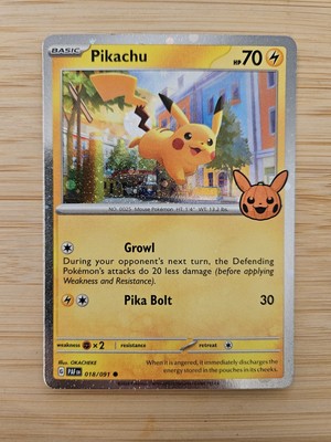 Pikachu 018/091 Trick or Trade BOOster (PAF) NM Cosmo Holo Foil Pokemon Card