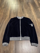 St. John Sport Jacket Womens P Navy Velour Bomber Nautical Anchor Zip Trim FLAW
