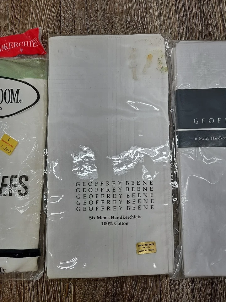 Juego de 20 - NUEVO - Paquetes de pañuelos blancos vintage sellados NOS algodón polietileno Foto 4 de 4