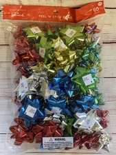 Hallmark Metallic Peel N Stick 3 inch Christmas Bows 60 Count - New