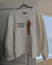 NEW XXL Esprit Women's Logo Fleece Crewneck Sweatshirt Cream Viral 90's Costco