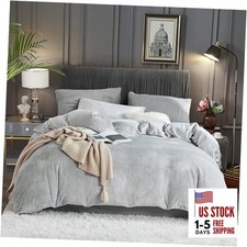Fluffy Velvet Duvet Cover Set Size Fall Winter Soft Warm King Light Grey