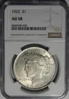 1922 NGC AU58 HIGH RELIEF PEACE DOLLAR - WG33