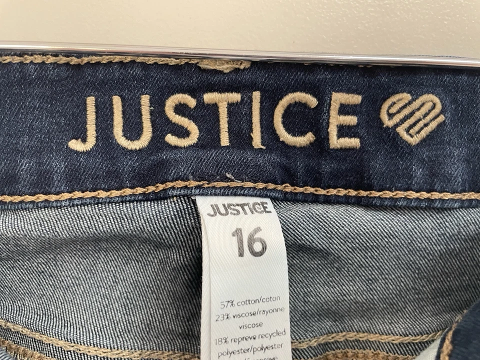 Pantalones Cortos Justice Niños Niñas Botón a Presión Corte Elastizados Tiro Alto Jegging Azul 16 Foto 2 de 4