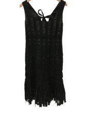 COAST Ladies UK 12 Black Ribbon/Lace Work Black Satin Feel Dress Pre-Loved