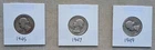 Washington Silver Quarters 1945, 1947, 1949: Lot of 3 Philadelphia Mint