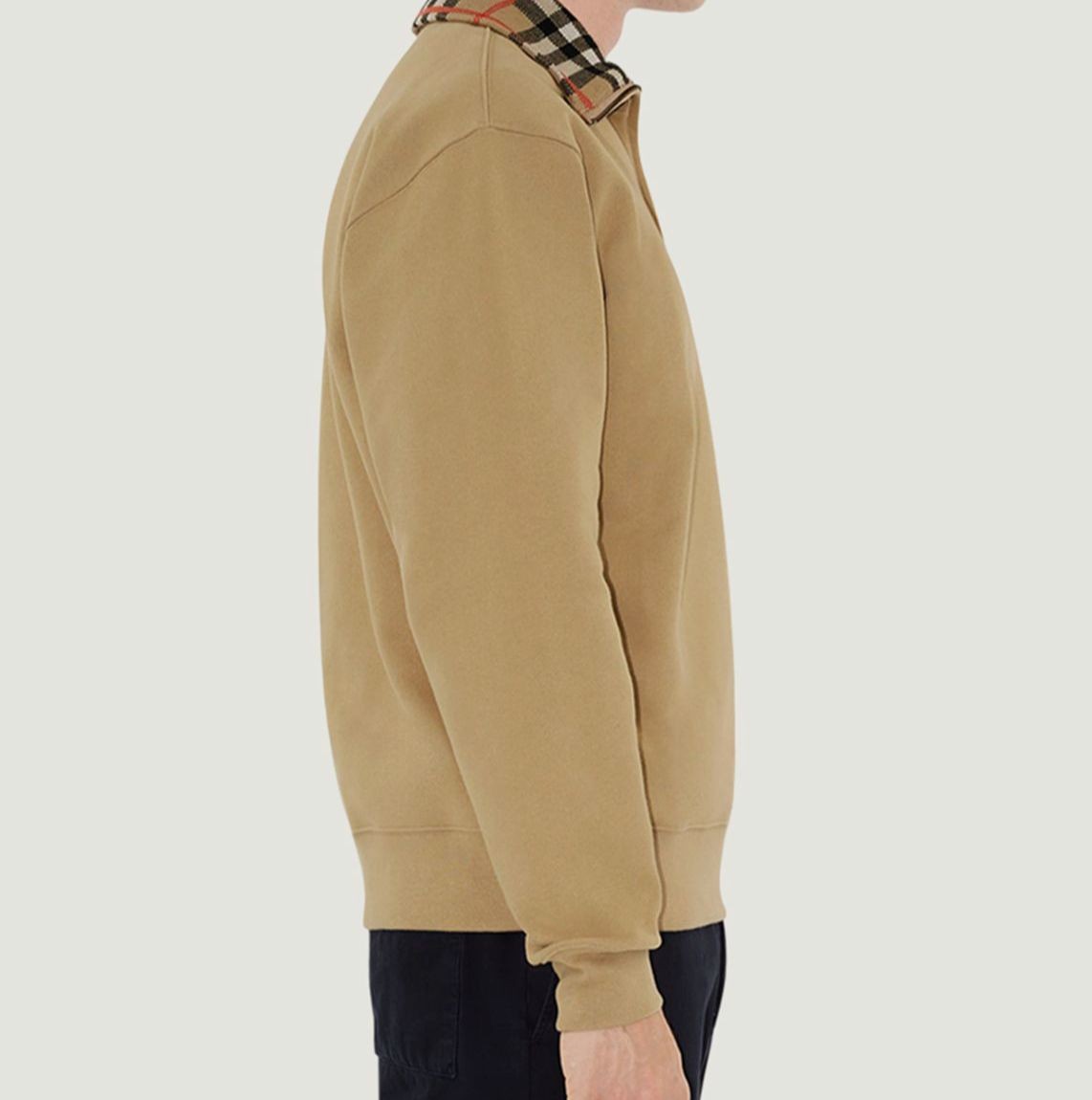 Burberry London Men Beige Rib-Trim Check-Collar Quarter-Zip