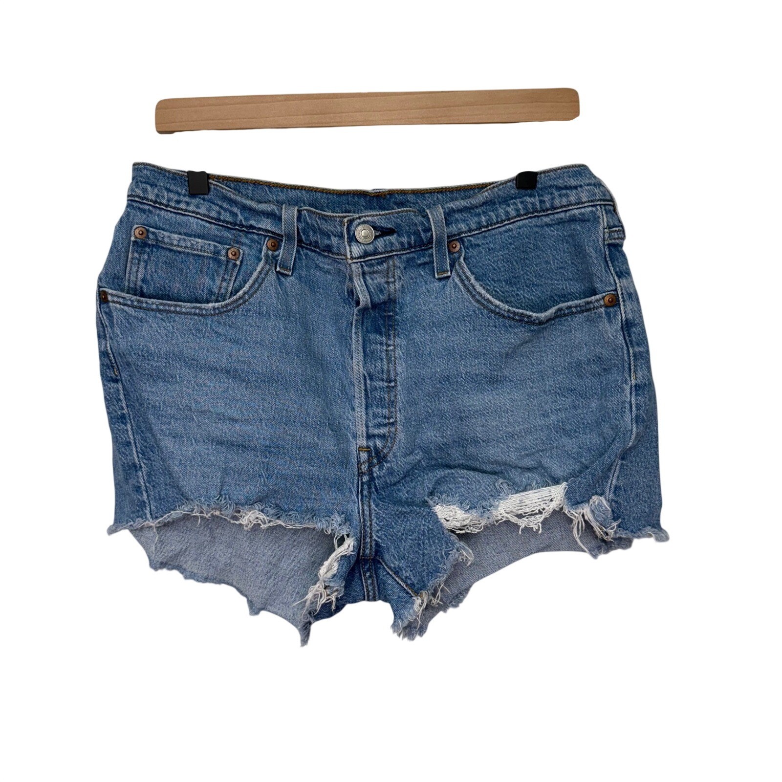 Levi's 501 Denim Cut Off Shorts Womens Size 32 Blue Distressed Button Fly
