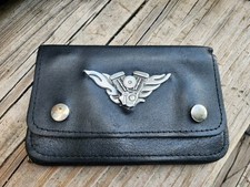 Vintage Harley Davidson Motorcycle Leather Wallet 3D Winged Engine Emblem Snap