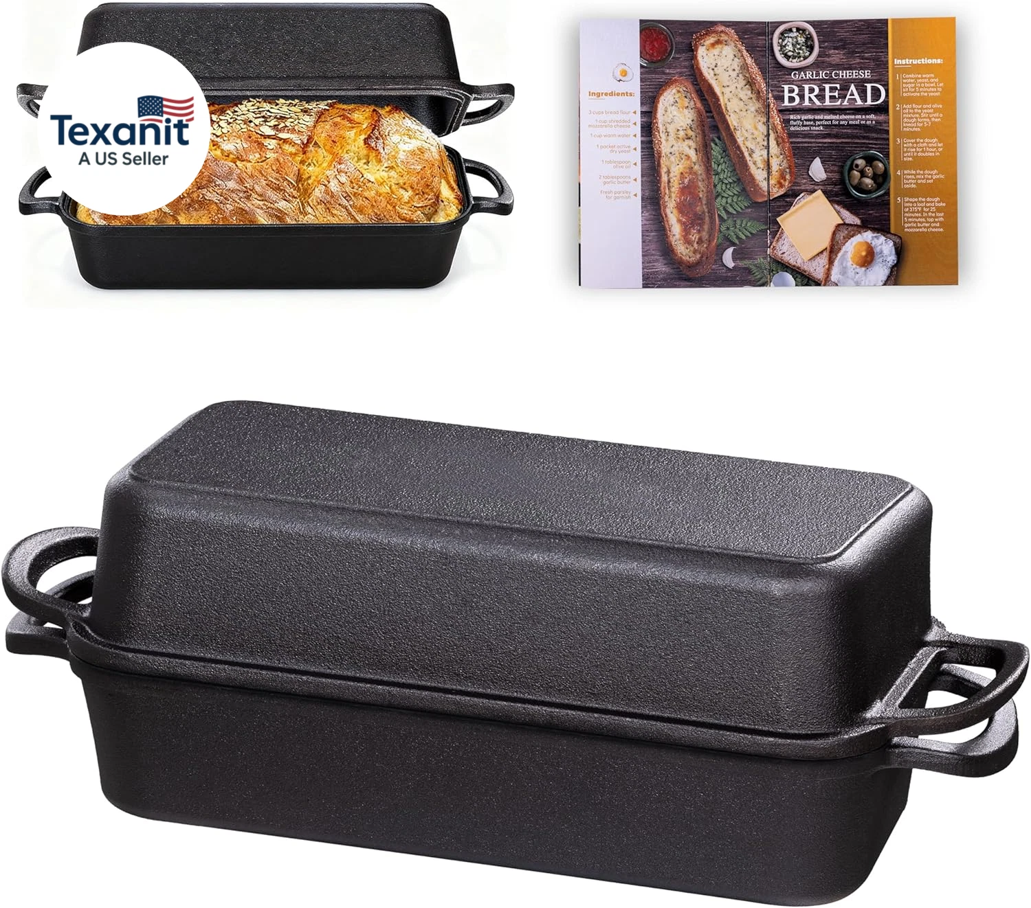 11X5 Inch Cast Iron Loaf Pan with Lid, Large Dutch Oven Bread Loaf Pan for Sourd