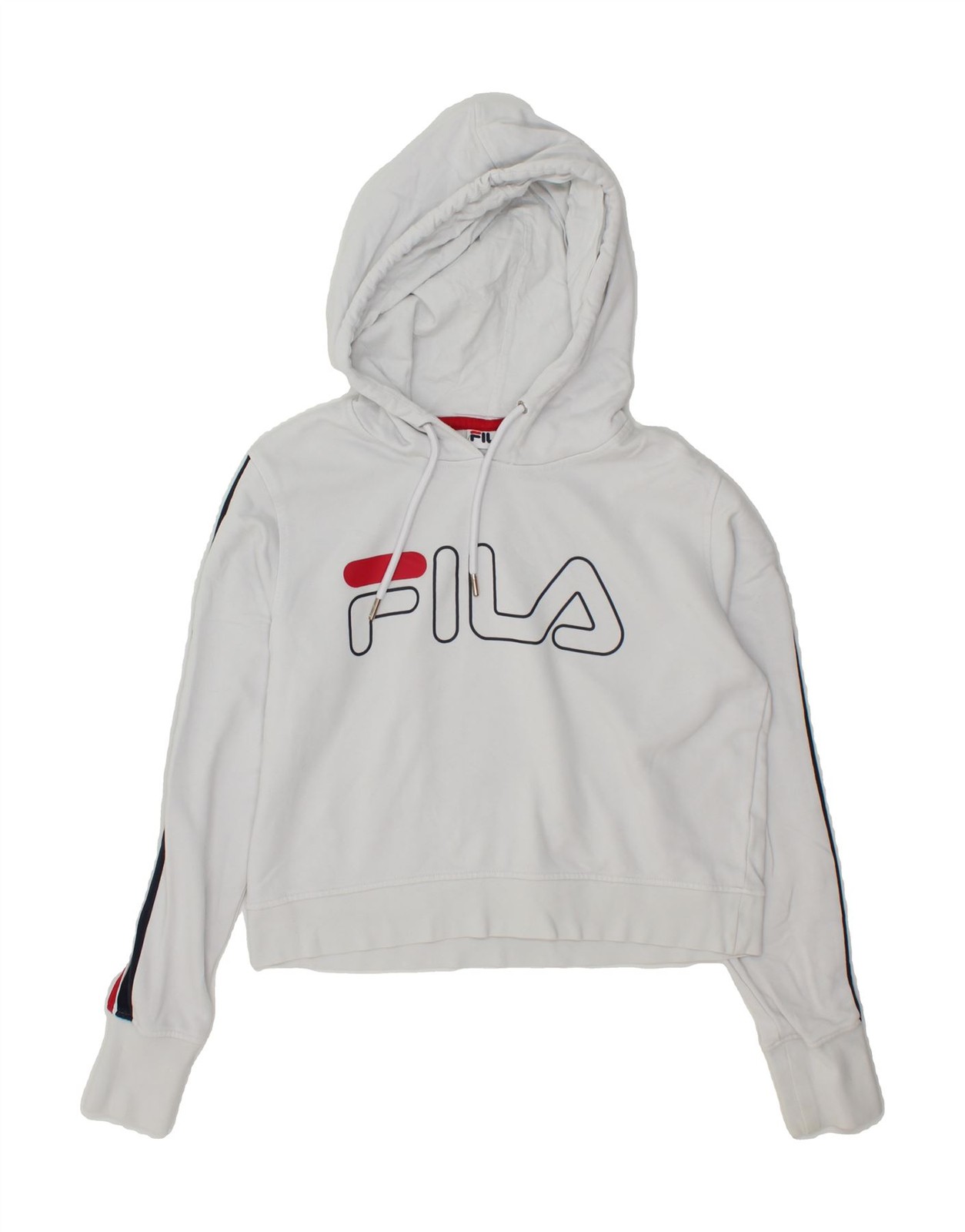 FILA maglione donna grafica crop felpa con cappuccio UK 14 medio bianco cotone BN03