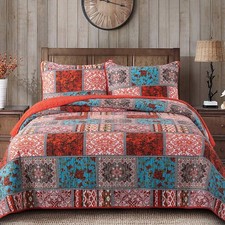 NEWLAKE Cotton Bedspread Quilt Sets-Reversible Patchwork Coverlet Set, Medite...