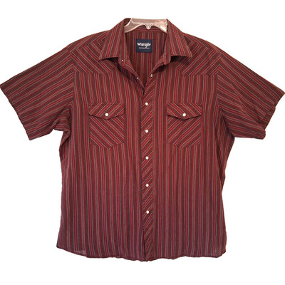 VTG 1980 90s Wrangler Pearl Snap Western Shirt Mens 2XL Red Stripe Short Sleeve 