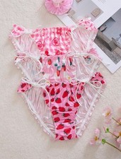Sexy soft silky feel satin knickers side ties fruity frill trim UK 12-14 / L