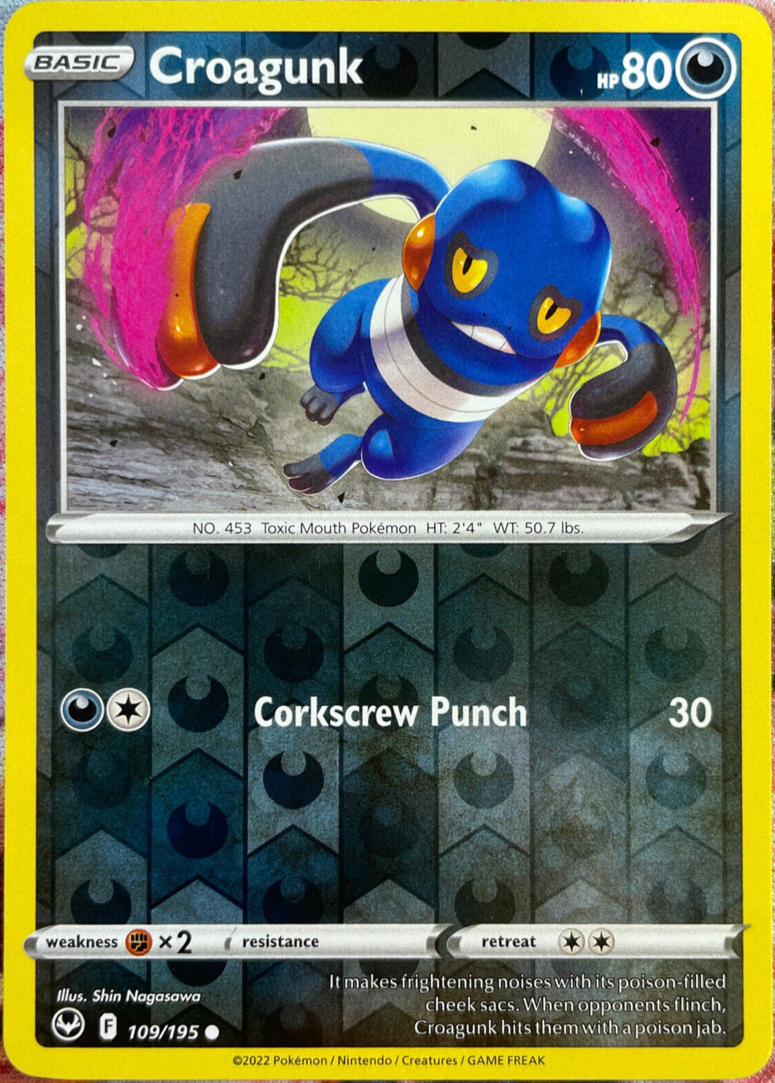 Croagunk Reverse Holo - 109/195 - Silver Tempest Pokemon 2022