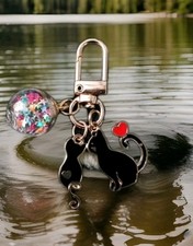Cat Keychain Cute Cartoon Heart Star Keyring Purse Car Phone Pendant Charm Black