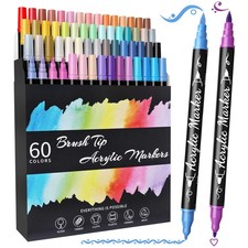 60 Colors Acrylic Paint Markers, Waterproof Dual Tip Acrylic Paint Pens with ...